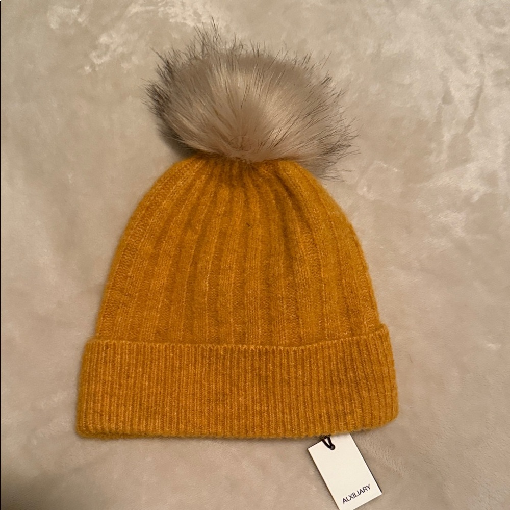 Mustard Yellow Kids Pom-Pom Beanie